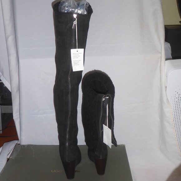 SOLD UGG Fiorentina Made In Italy Suede Thigh High Cuffable Wedge Heel Boots NIB - Picture 3 of 16
